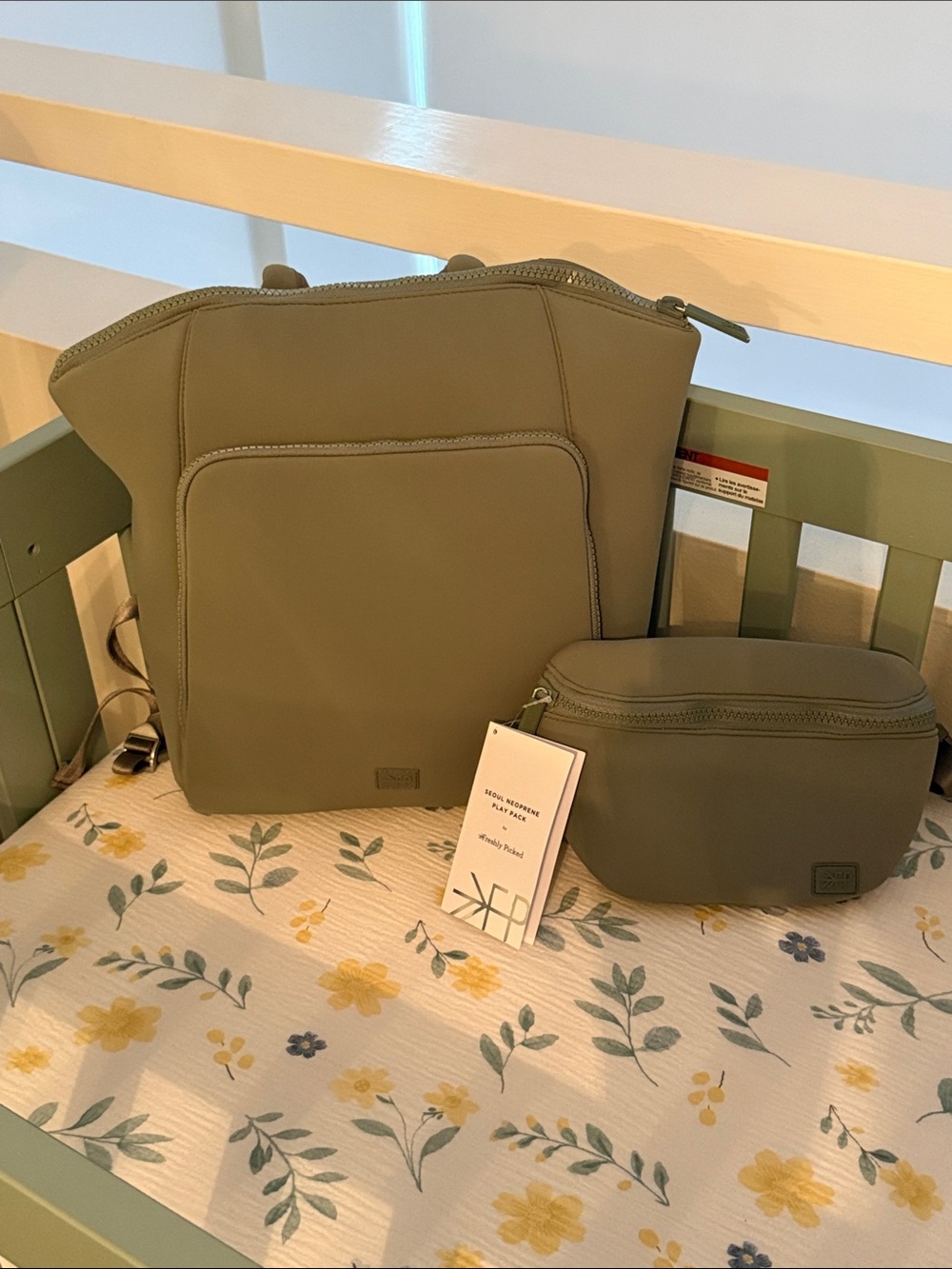 Freshly Picked Neoprene Sage Seoul Diaper Bag with Fanny Pack